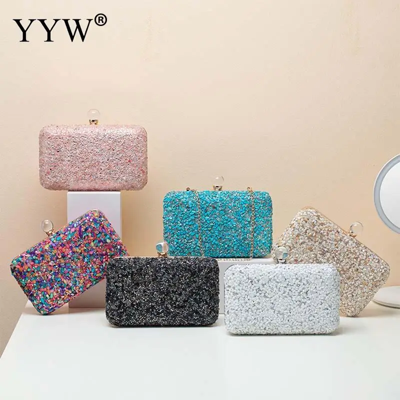 Fashion Envelope Crystal Clutch Handbag Multi Color Stone Beads PU Leather Hard Women Party Messenger Purse Crossbody Chain Bag