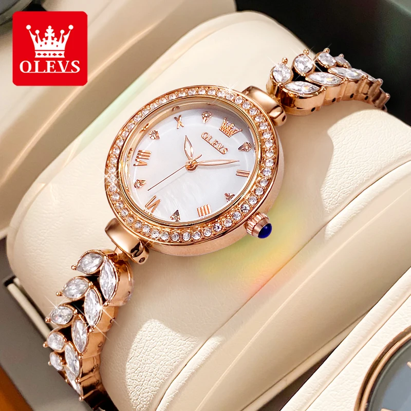 OLEVS 9971 Women\'s Watches Elegant Fashion Original Wristwatch Waterproof  Fish Bone Strap Luminous Hand Diamond Bezel Reloj