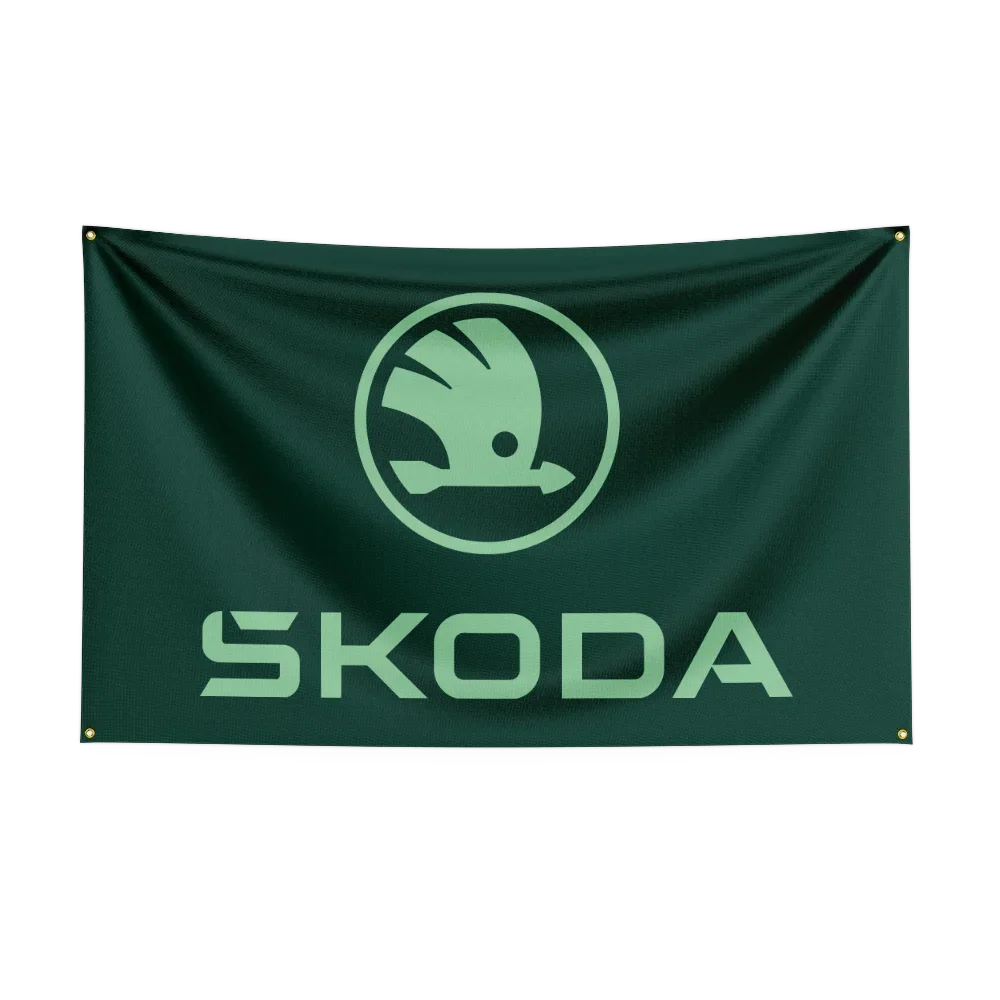 90*150CM Skodas Racing Car Flag Polyester Digital Printing Banner for Garage Wall Art Indoor Decoration With Brass Grommets