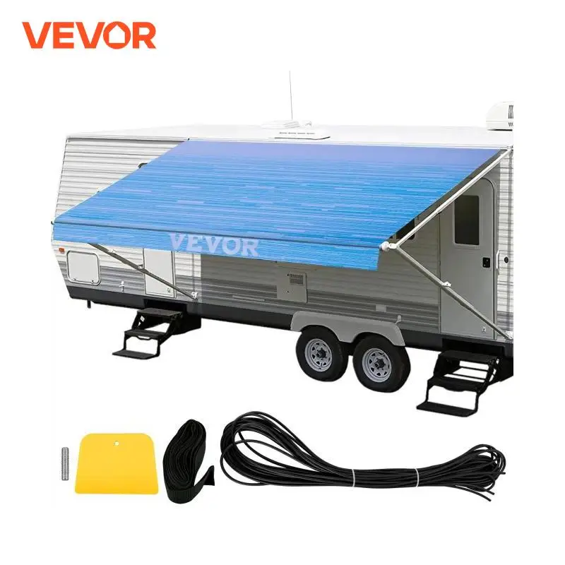 VEVOR RV Awning 15-20Ft Fabric Canopy Durable Waterproof 15OZ Vinyl Roller Tube Camper Trailer Camping Car Side Sunshade Tent