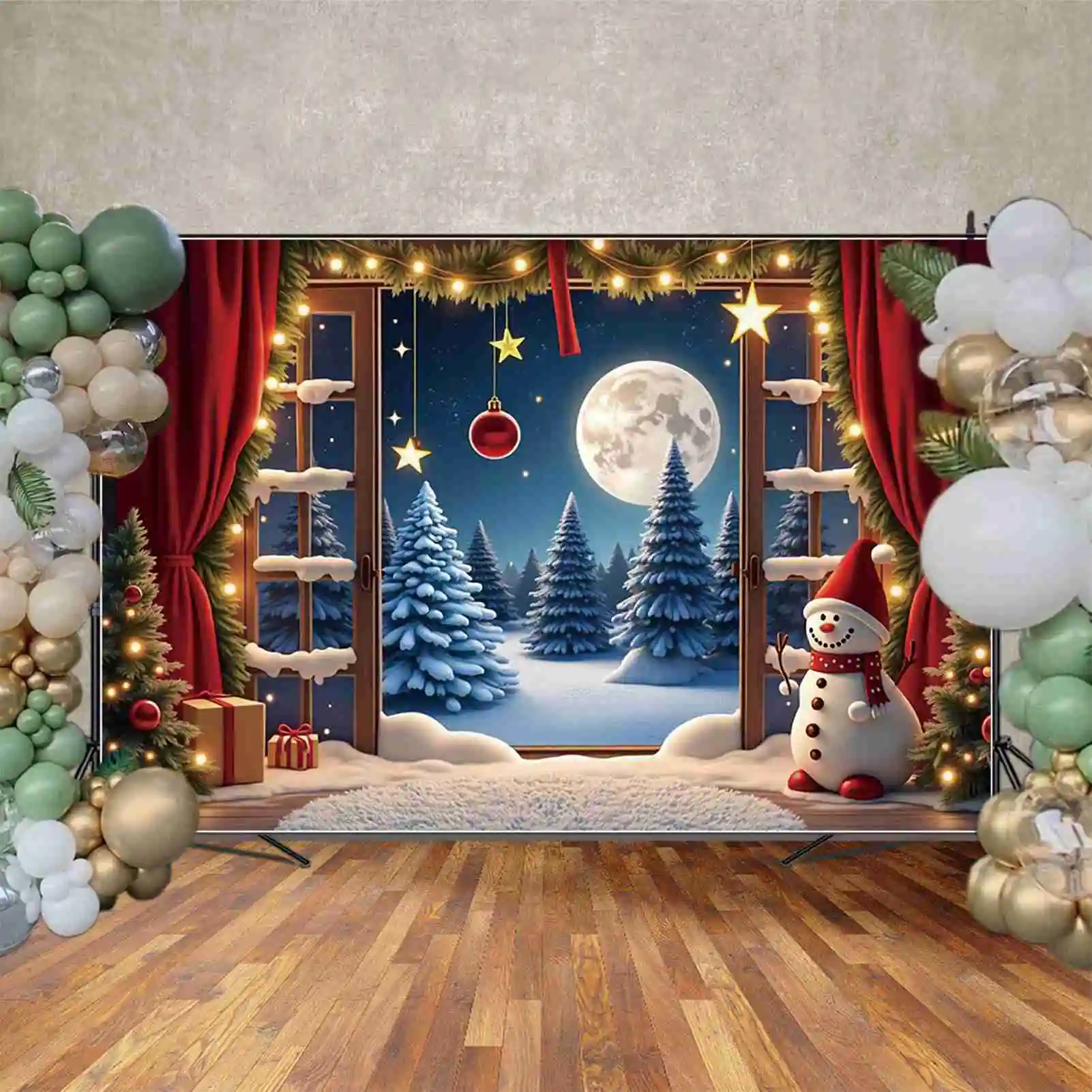 MOON.QG-Fond de photographie de Noël, arc de fenêtre, porte en bois, nouvel an, photozone, toile de fond, accessoires de studio photo pour bébé, 2025