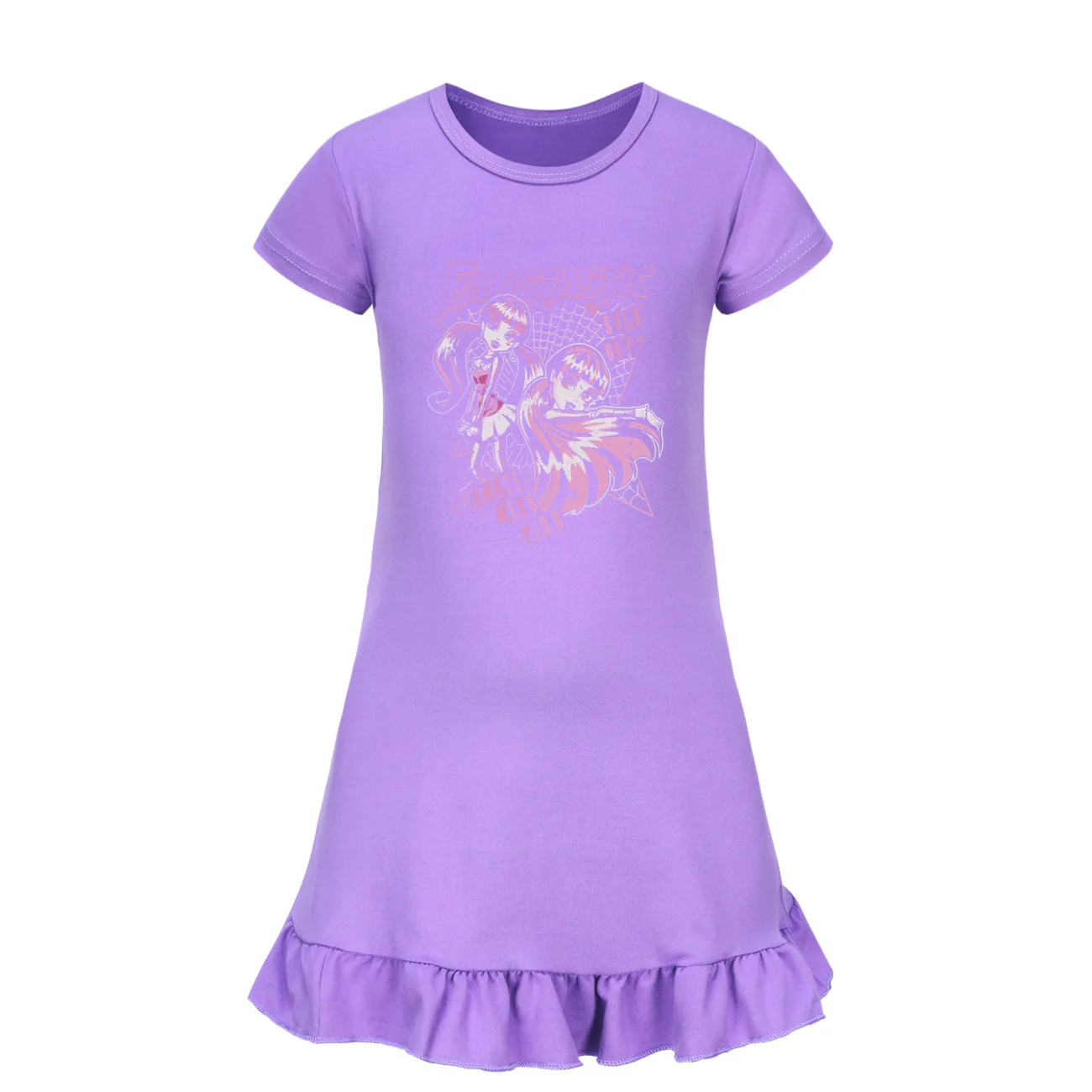 New Monster High Doll Clothes Kids Short Sleeve Sleepwear Girls 2024 Summer Casual Dresses Children Cartoon Draculaura Nightgown