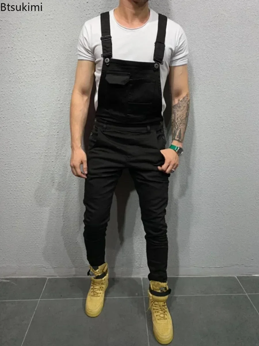 2025 Men's Fashion Cargo Pants Multi-pockets Bib Overalls Trendy Slim Casual Jumpsuits Moto Biker Pants Men Streetwear Trousers
