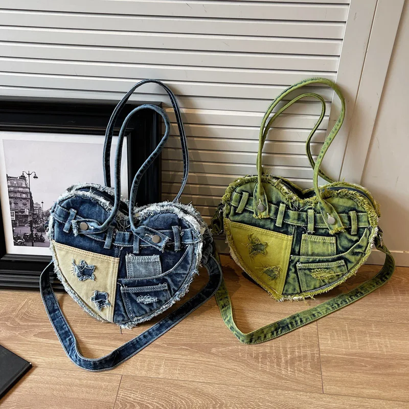 

Small Denim heart-shaped Underarm Bags for Women Ladies Shoulder Bag Females Handbags and Purses Designer Crossbody Bag