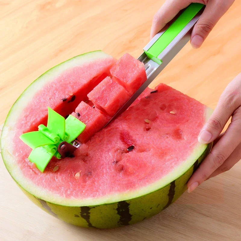 Creative Watermelon Cutter Stainless Steel Windmill Design Easy Cutting Watermelon Kitchen Gadget Salad Fruit Slicer Cutter Tool