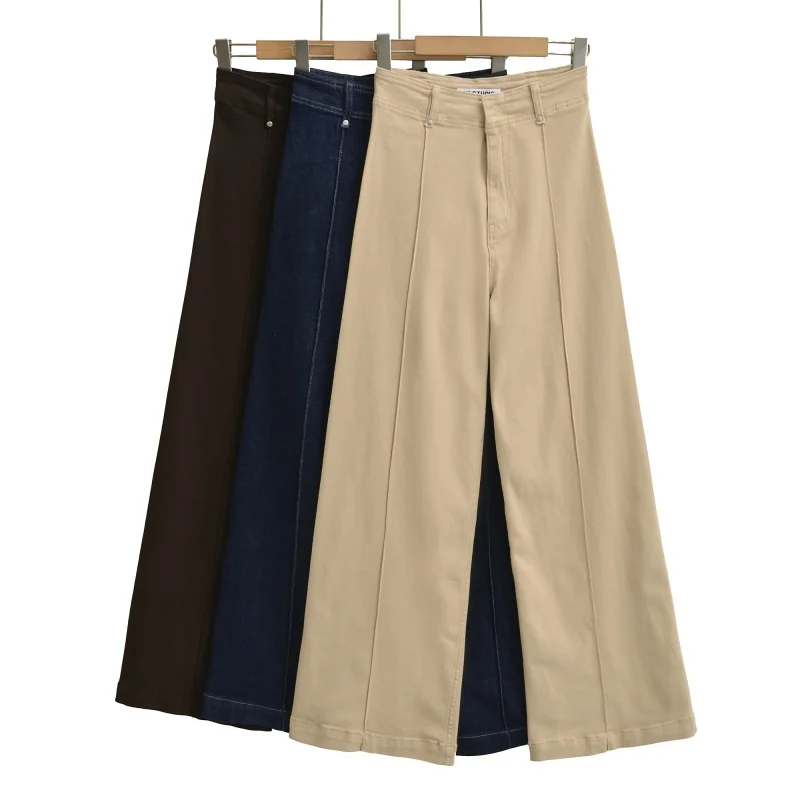 High Waist Wide Leg Pants Multi Color Straight Cut Loose Fit Floor Length Casual Trousers Vintage Style Women's Jeans