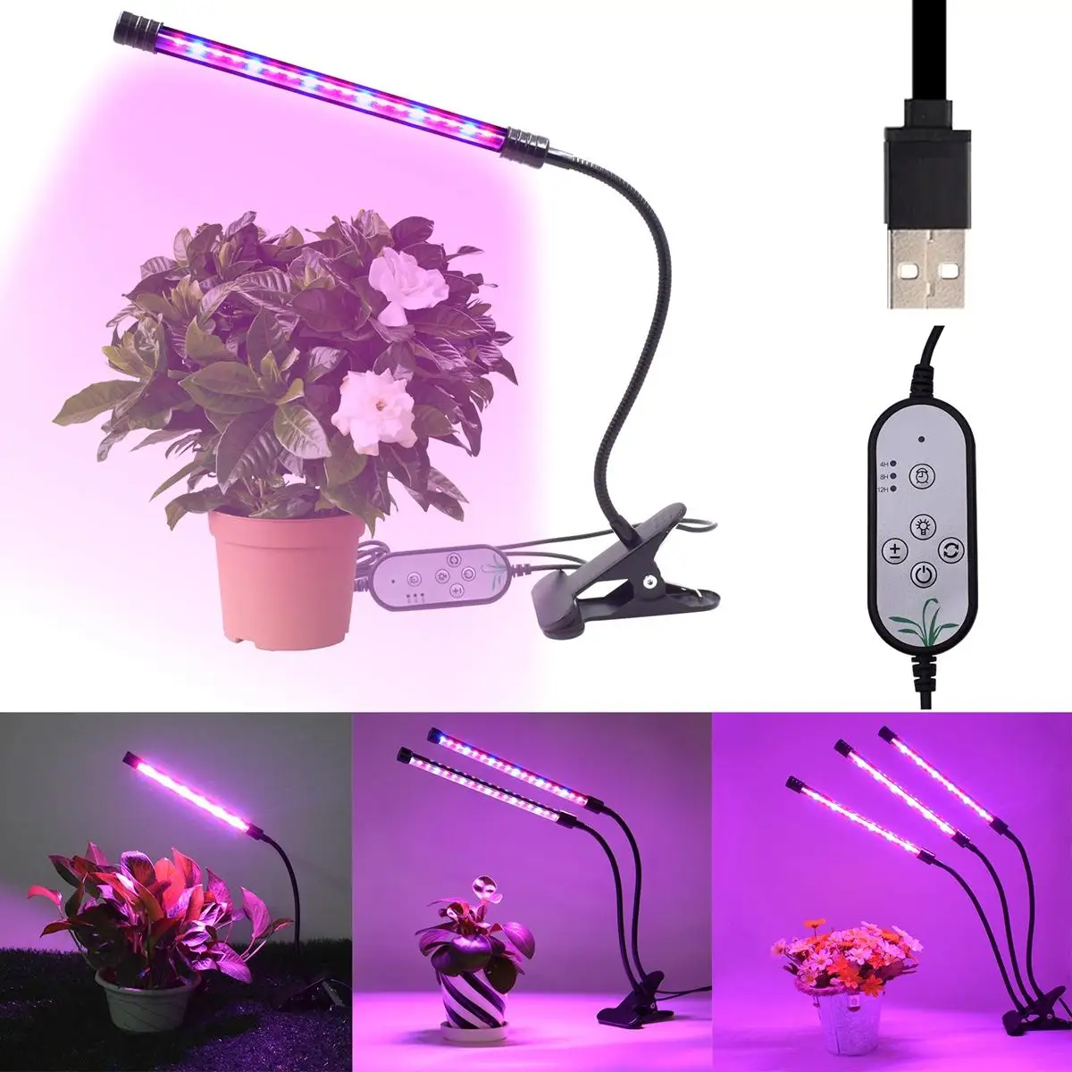 9W LED Plant Grow Light Dimmable Timer Control E27 Waterproof for Indoor Garden Greenhouse Cultivation