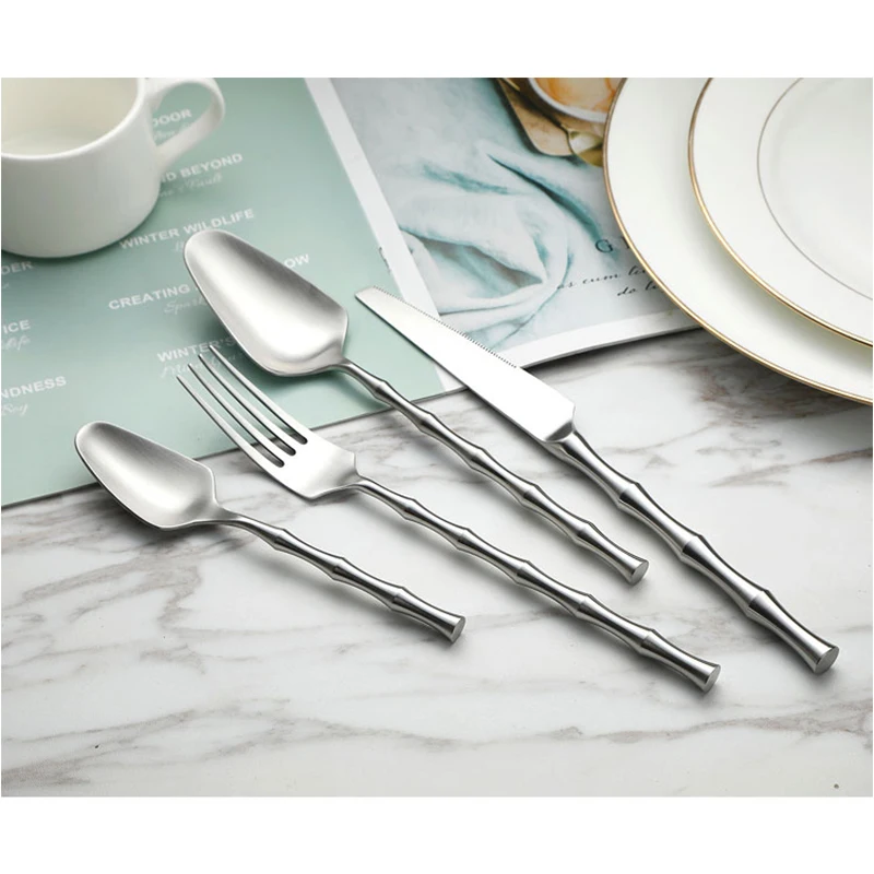 High Quality Cutlery Bamboo Style Handle Matte Polish Stainless Steel Flatware Sets for Home Dinning,Hotel,Restaurant