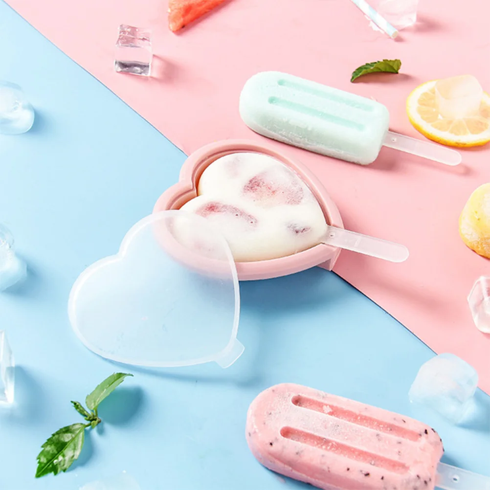 

6Pcs Ice Stick Mold Set Soft Silicone DIY Popsicle Maker Reusable Heart Semiellipse Snack Maker for Kids