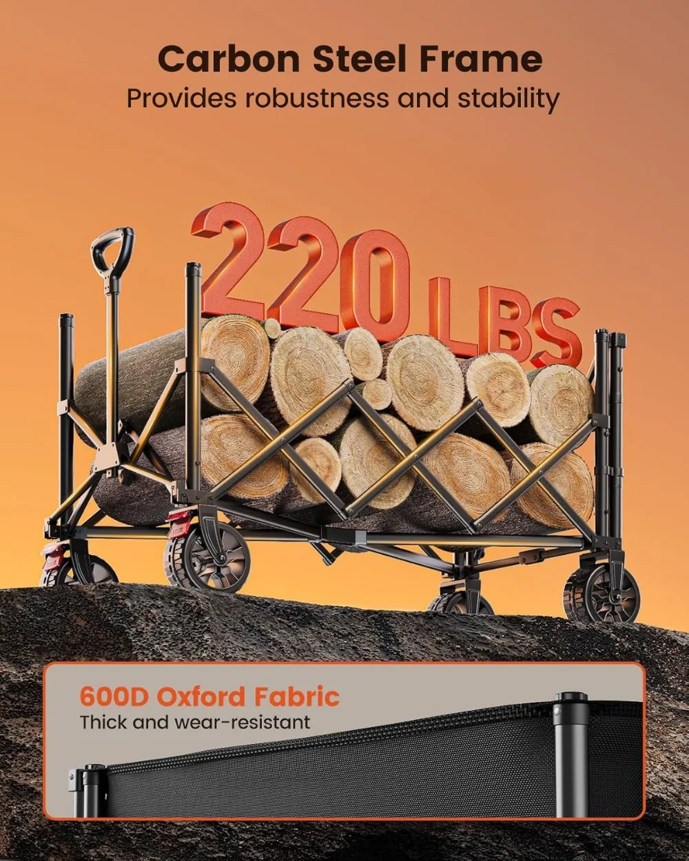 Складная складная тележка емкостью 150 л с подстаканниками для кемпинга и сада, продуктов питания на открытом воздухе