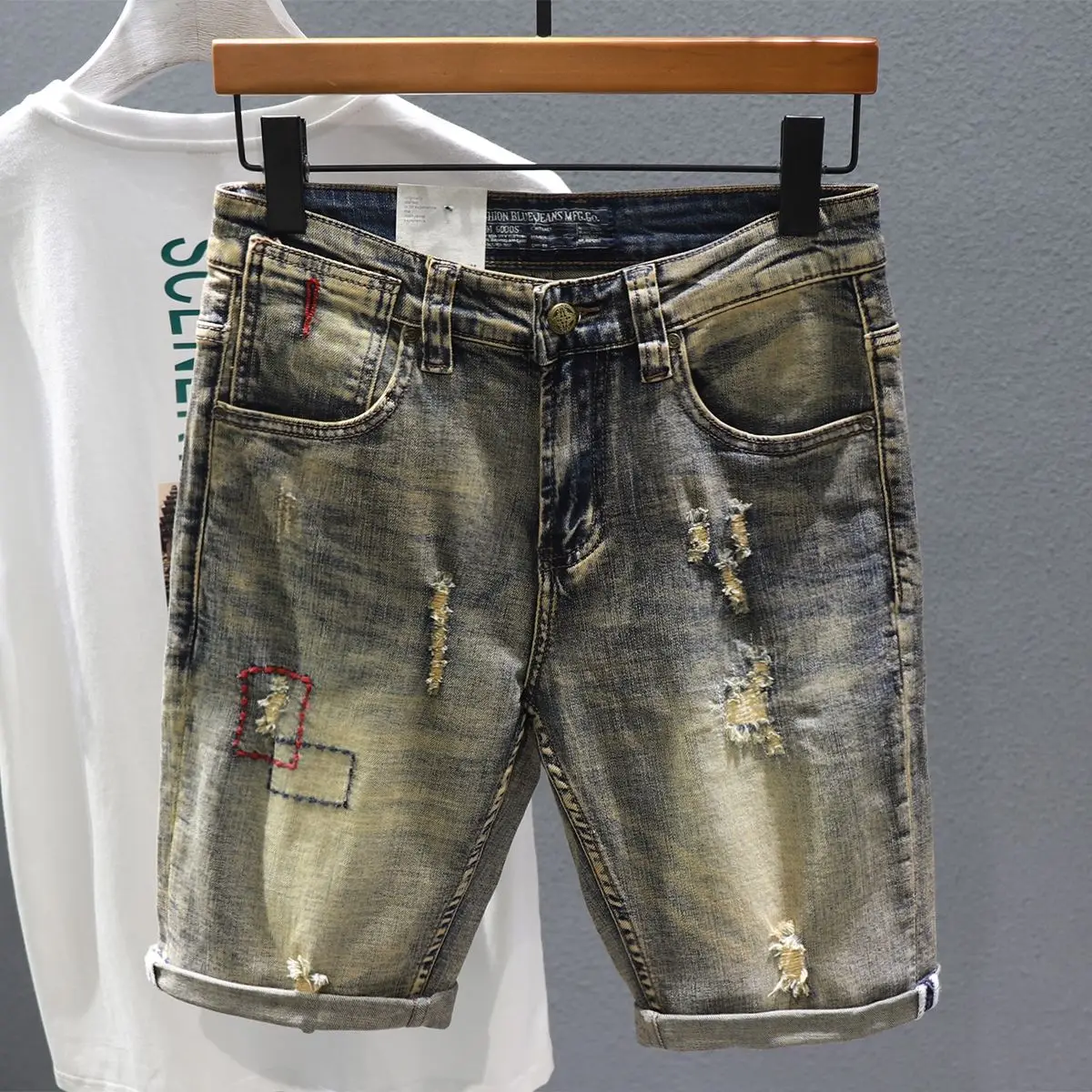 Luxury Cowboy Men\'s Summer Jeans Shorts Retro Distressed Denim Knee Length Casual Fashion Short Pants Designer Jeans for Men