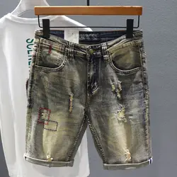 Luxury Cowboy Men's Summer Jeans Shorts Retro Distressed Denim Knee Length Casual Fashion Short Pants Designer Jeans for Men