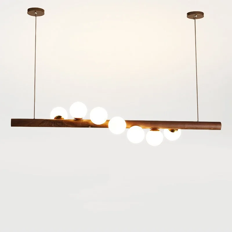 Walnut color retro medieval solid wood LED dining , one-character magic bean lamp Japanese-style wabi-sabi wind restaurant lamp