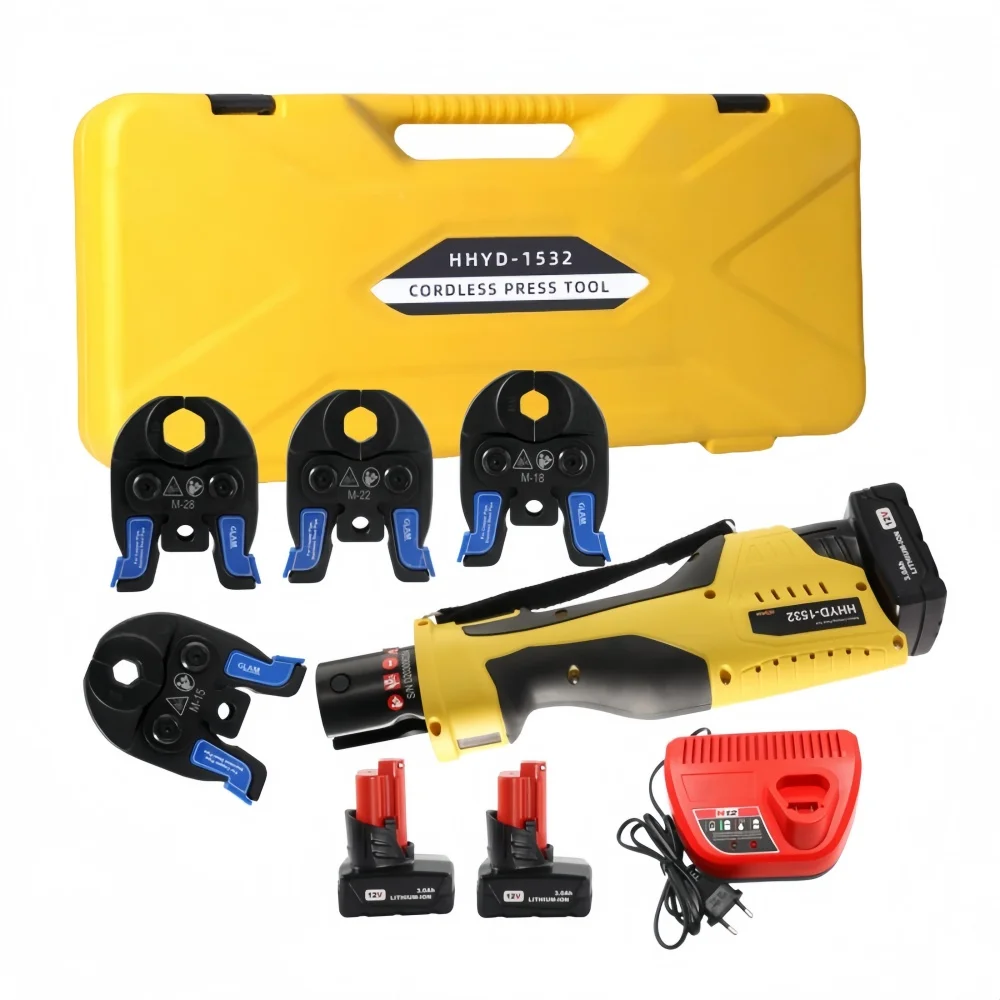 DIY Battery Electric Hydraulic HVAC Plumbing Tool Kit Pro Press Ram 12mm Copper Tube T Fitting Crimpers Stainless Steel Pipes