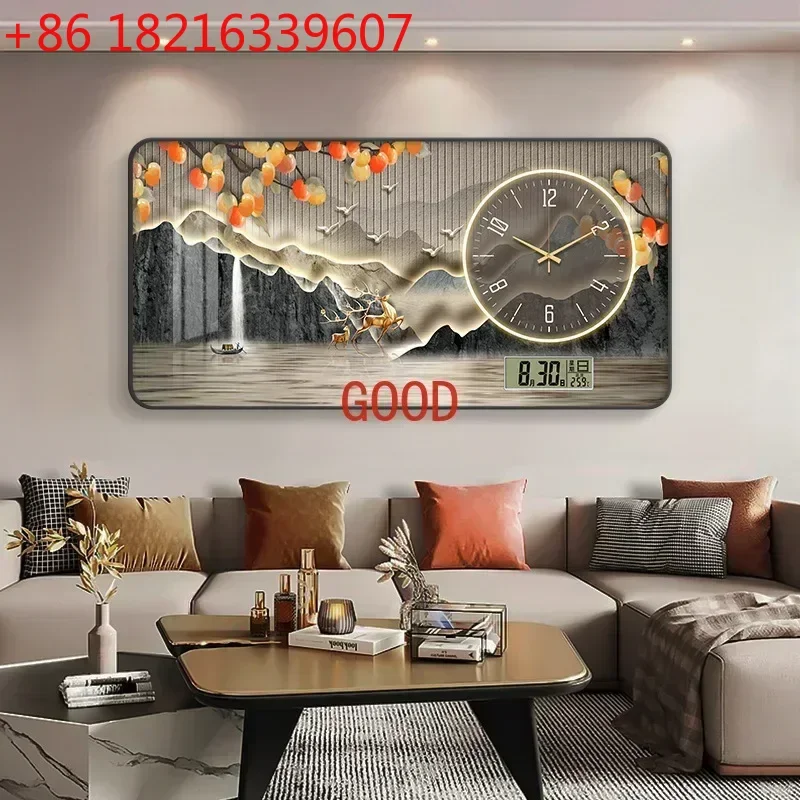 Perpetual Calendar Landscape Decorative Painting Restaurant New Chinese Clock Hanging Painting Living Room Home Clock Mural