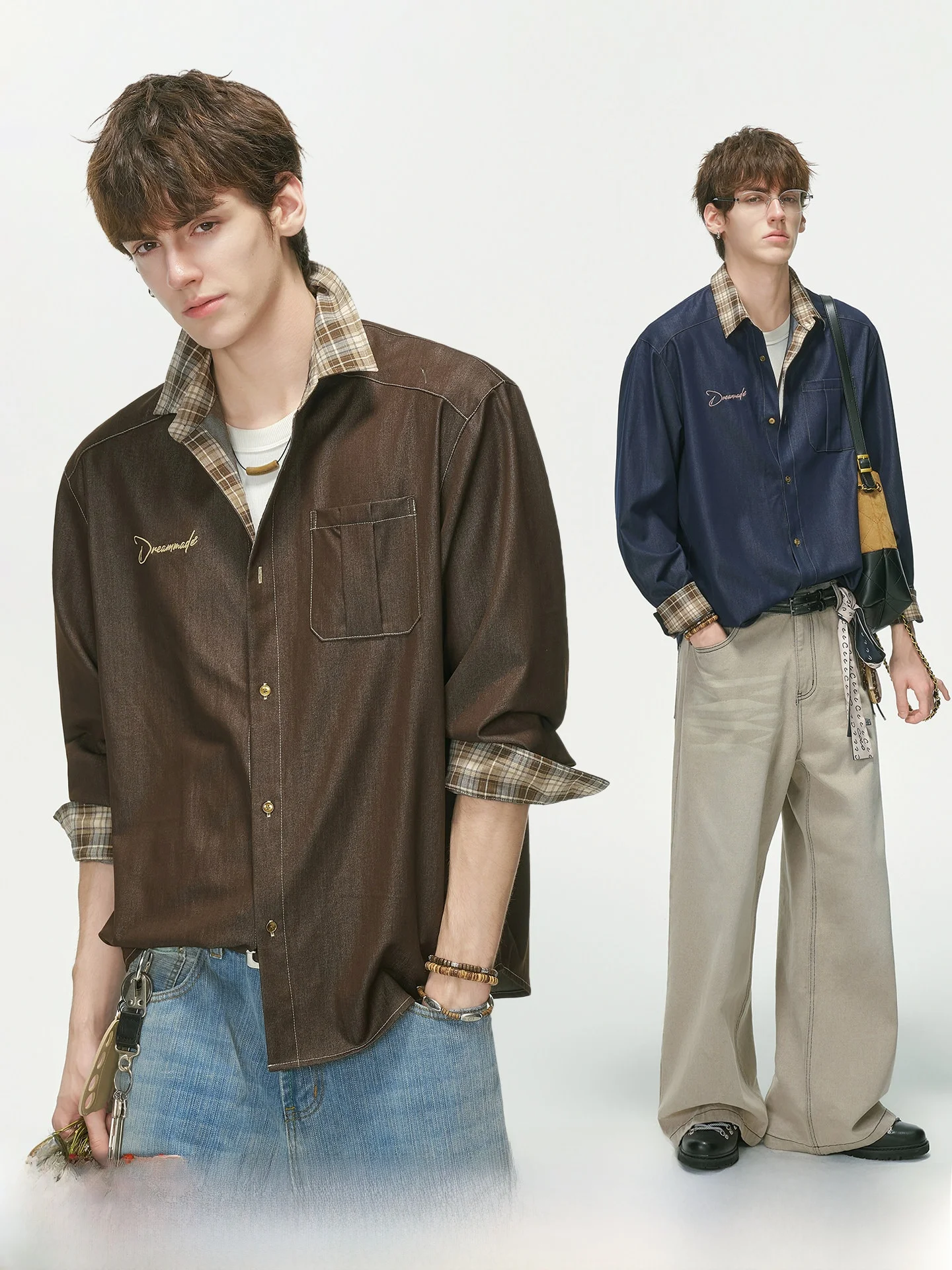 Anti-Wrinkle Long Sleeve Men's Shirt Dream Made Commute Style Checkered Patterned Anti-Aging Outerwear for Autumn Youth Fashion