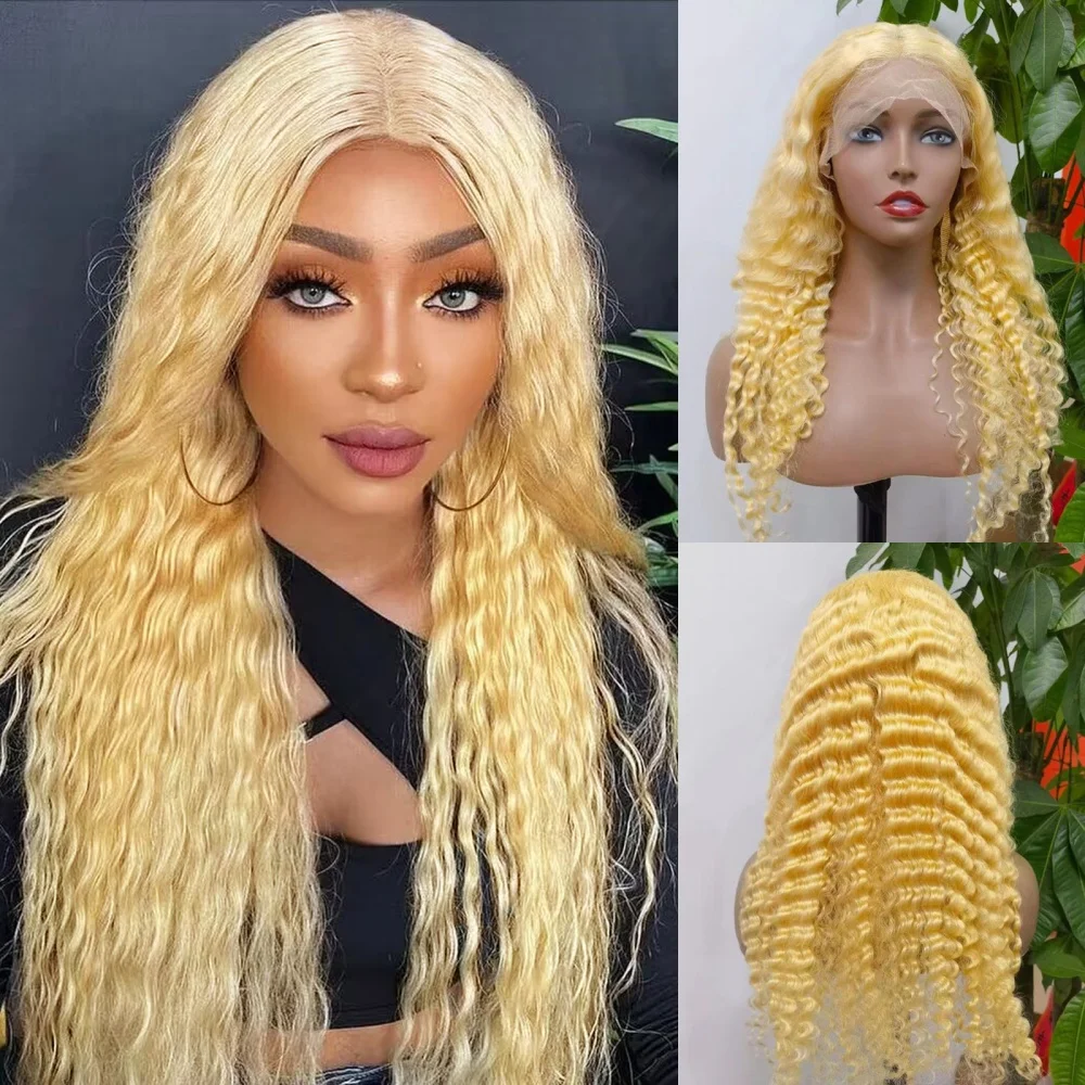 

Glueless Transparent Hd lace front wig human hair 613Blonde Curly human hair 100% 13X4 Deep Wave 34 inch Brazilian wig for women