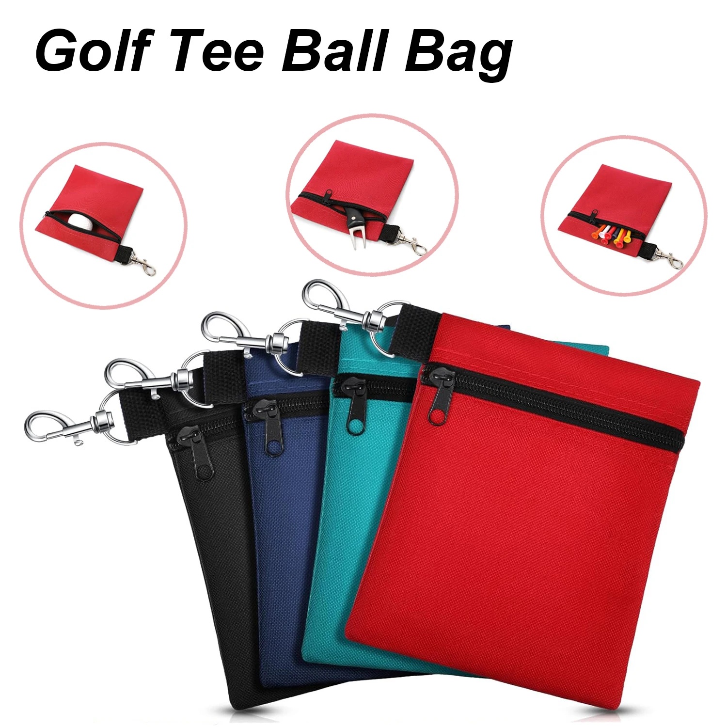 Golf Tee Pouch Ball Carry Bag with Metal Lobster Claw Clip Portable Pocket Golf Accessories Waist Bag Small Sports Bag