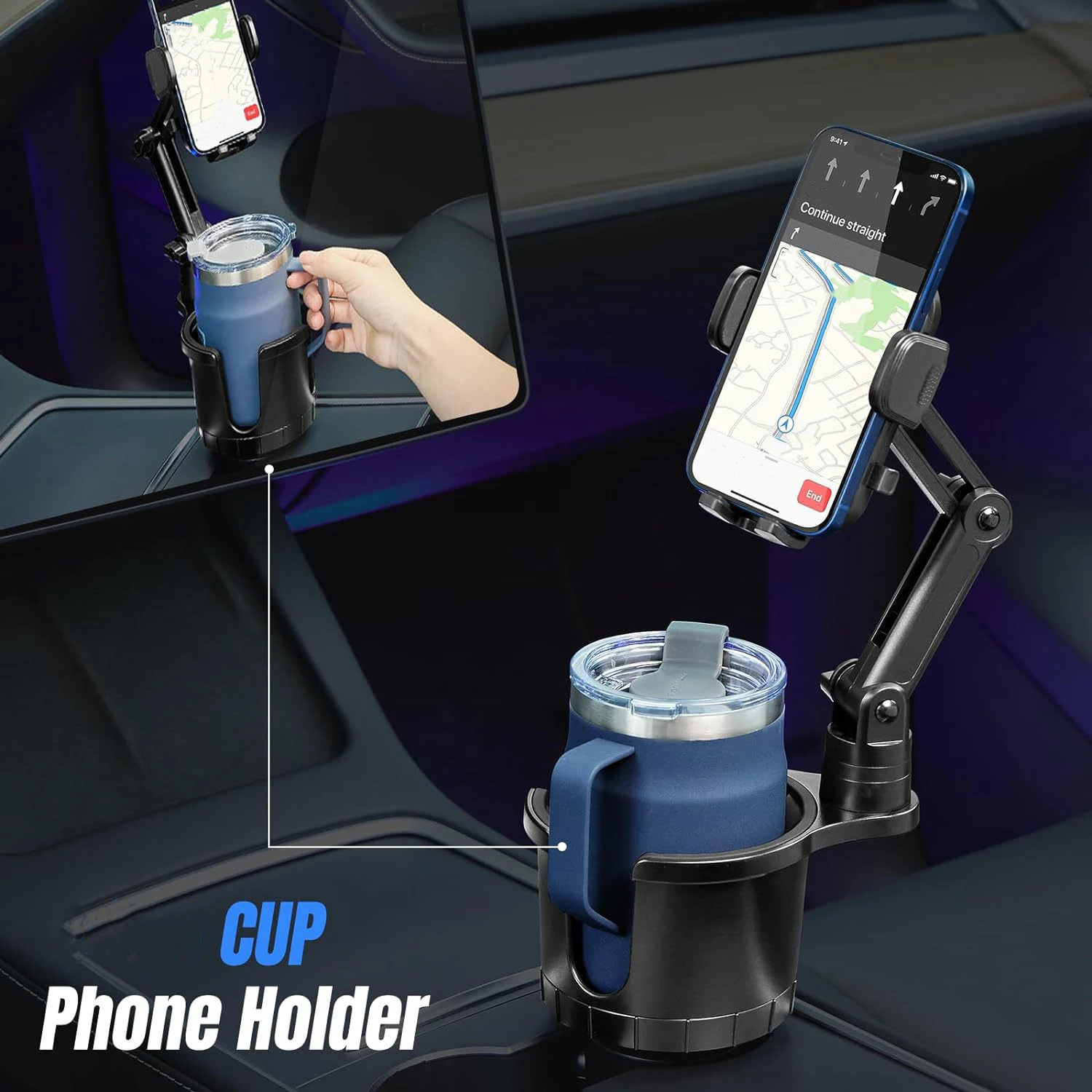 Cup Holder Phone Mount for Car, 2in1 Cellphone Mount Cup Holder Expander for Stanley 10-40oz Drink Bottles Mugs