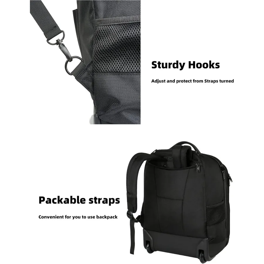 حقيبة ظهر بعجلات من MATEIN مقاس 18 بوصة حقيبة ظهر للكمبيوتر المحمول مع عجلات للكلية حقيبة ظهر للسفر حقيبة أمتعة بعجلات #2