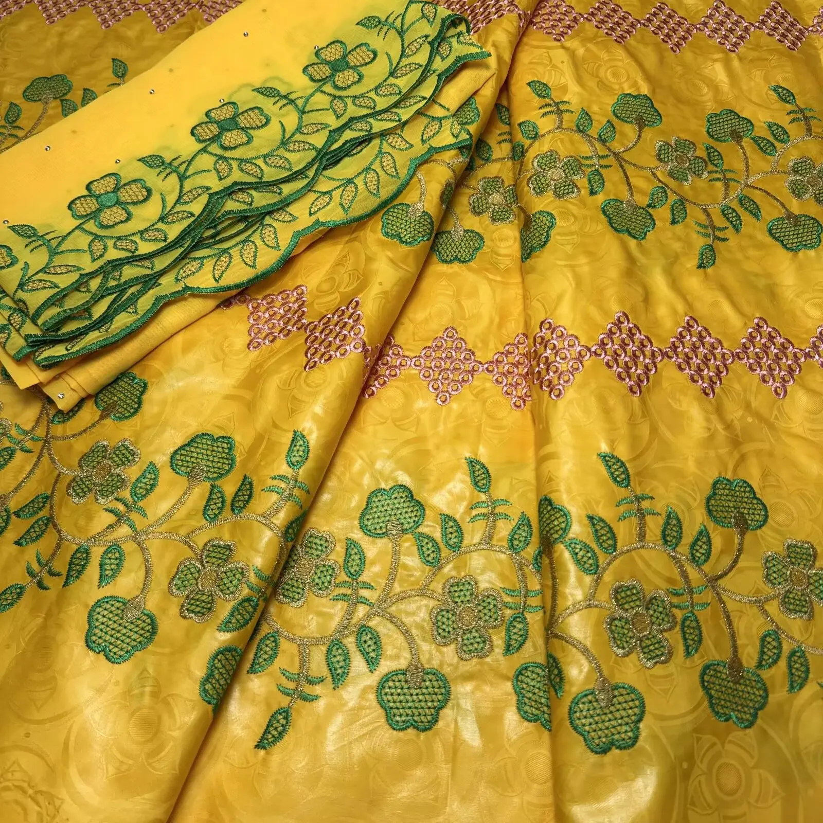 

2025 африканские хлопковые духи, ткань Базен, раковина, парча, вышивка, материал для одежды, 7 ярдов для нигерийского свадебного платья