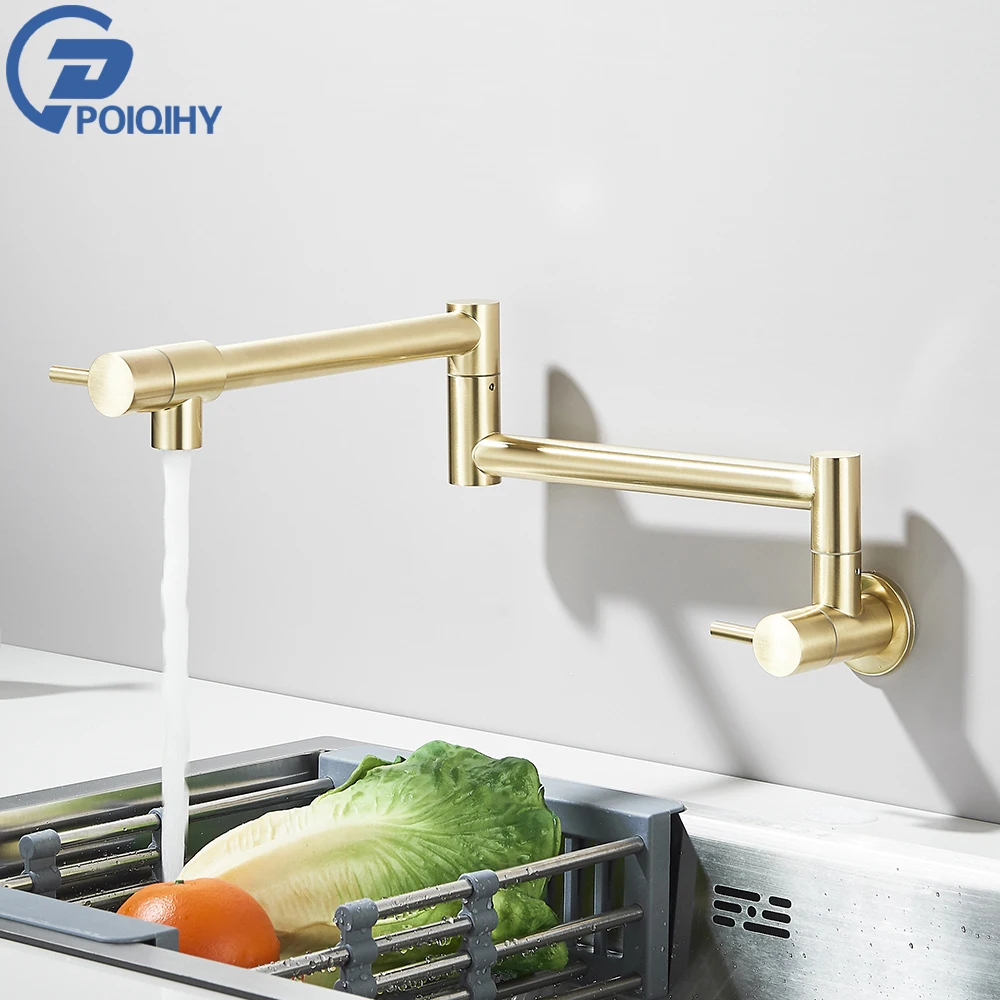 Chrome Black Wall Mounted Faucet Single Cold Water Tap 360 Rotating Spout Washing Faucet Folding Neck Bathroom Kitchen Tap