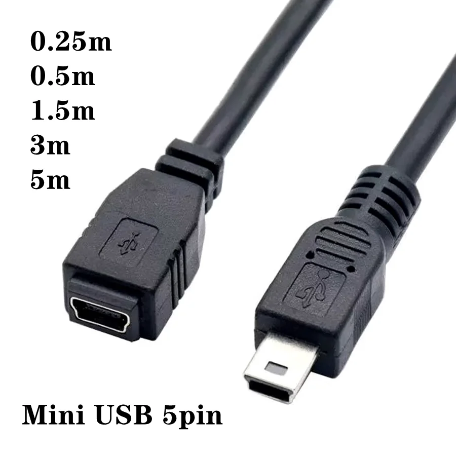 USB 2.0 Mini USB Extension Cord Male To Female t-port, Mini 5pin Public Transfer Master Data Charging Cable