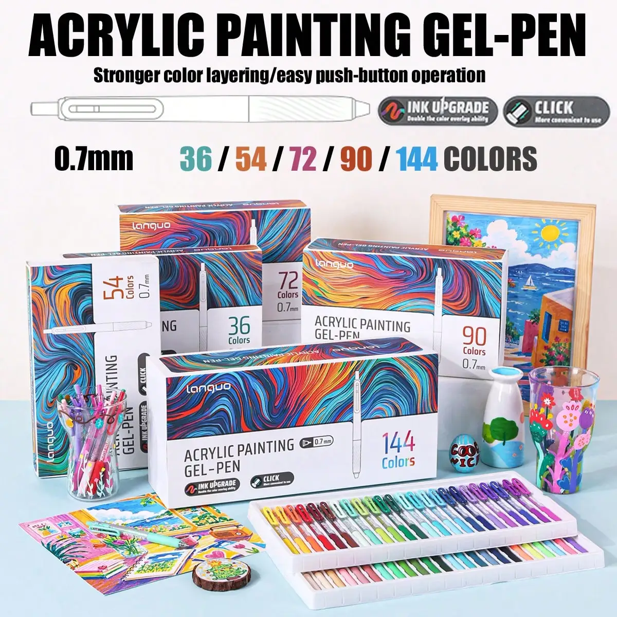Languo 36/90/144 Colors Gel Pens,Acrylic Painting Handbook Pen Set,Multi-Color Neutral Pen,Student Writing Drawing Marker Pens