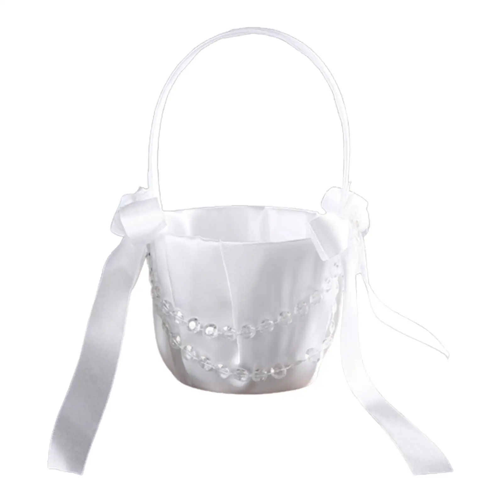 Flower Girl Basket Wedding Basket Multifunction Storage Basket Satin Ribbons Basket for Party Celebration Home Bridesmaid