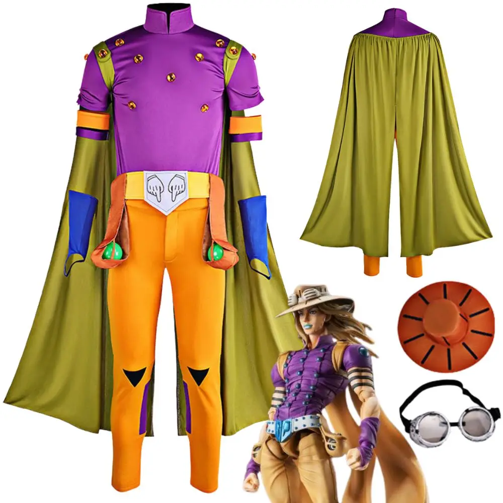 

Gyro Zeppeli Cosplay JoJo Anime Bizarre Adventure Costume Disguise for Men Uniform Cloak Roleplay Outfit Halloween Carnival Suit