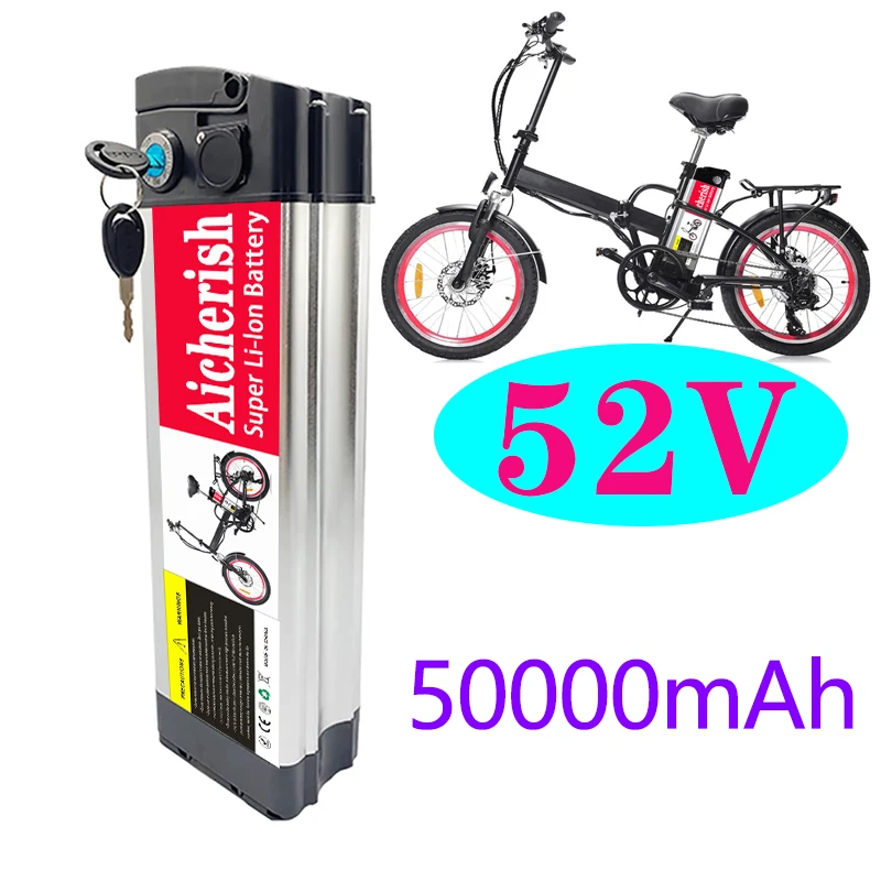 

Aicherish 18650 52V 17A 50Ah E-Bike Li-ion Battery Suitable For Silver Fishing Electric Bike Aluminum Shell With Anti-Theft Lock