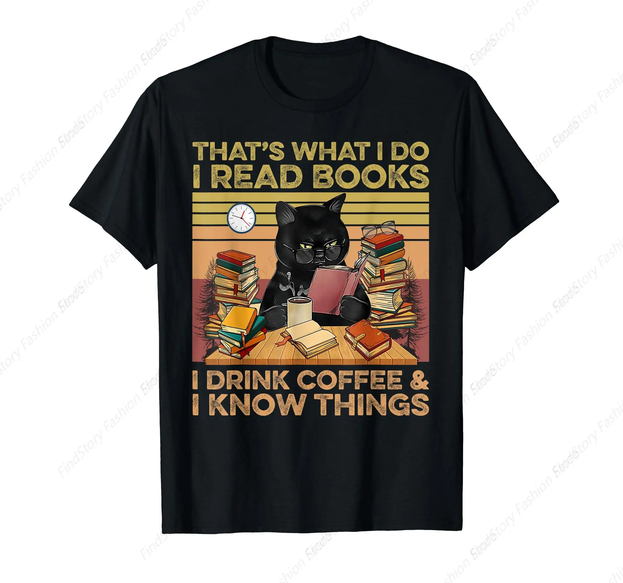 I Read Book I Drink Coffee I Know Things Funny T-Shirt For Men Washed Cotton Vintage Short Sleeve Crew Neck Clothing Fashion