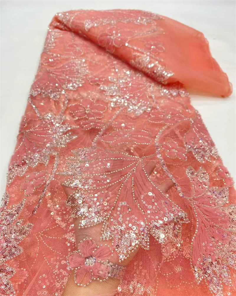 African Luxury Beaded Sequins French Tulle Lace Groom Embroidery High-End Wedding Fabric for Sewing Latest Style