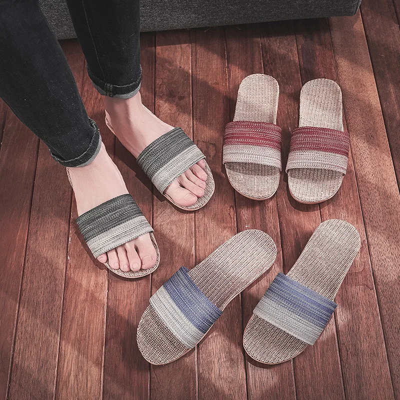 Mntrerm Linen Slippers For Female Lovers In Summer Indoor Household For Lovers Anti-Skid Foot Sandals For Male Lovers In Summe