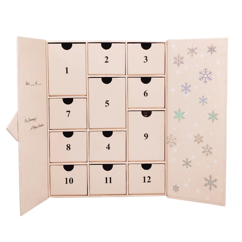 custom.2025 New Beauty Calendar Boxes Makeup Surprise Women Paper Box 24 Days Countdown Advent Calendar