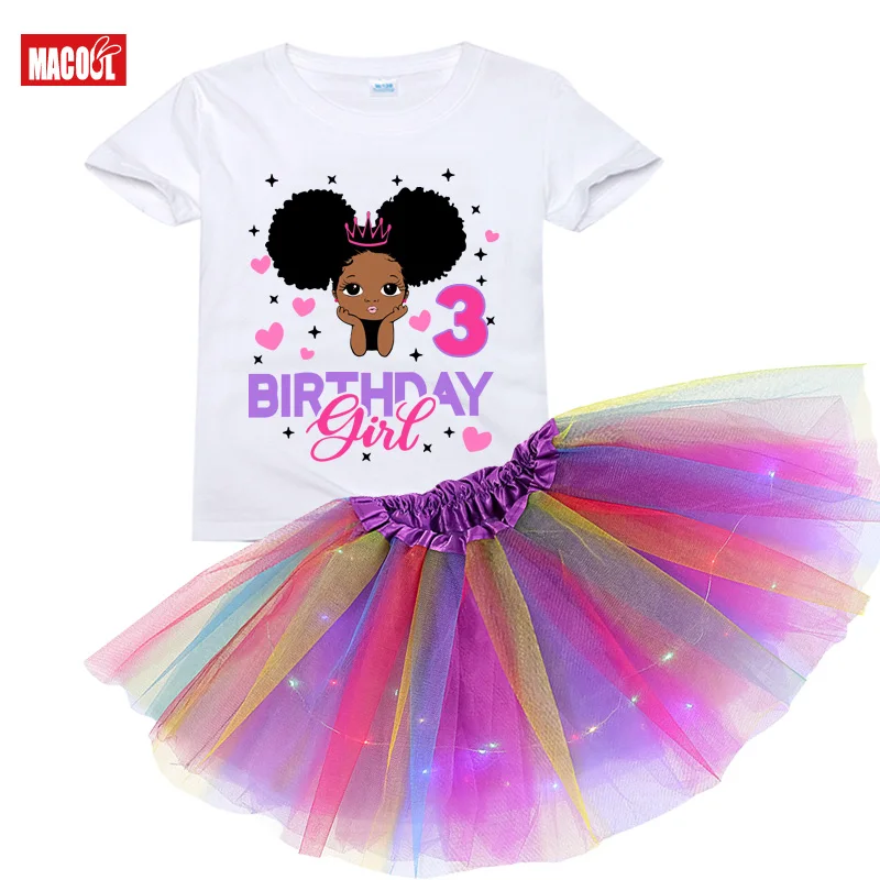 Black Princess Birthday Outfit Tutu Set Girl Shirt Set Tutu Outfit Custom Name Kids Party Light Dress Suits Gift Birthday Outfit