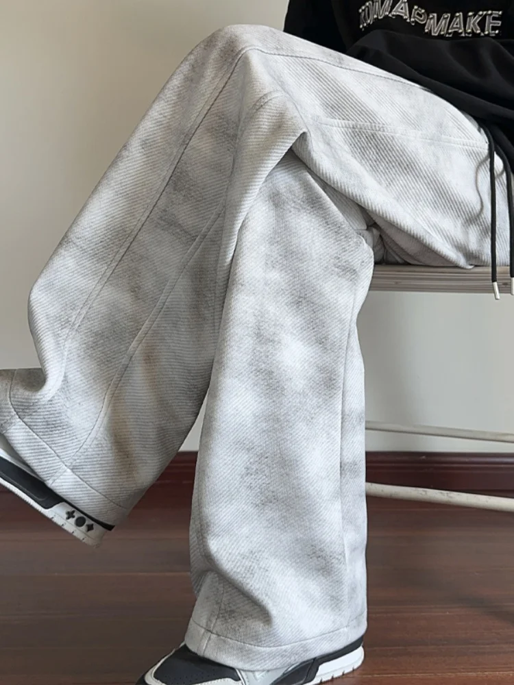 

Men's Casual Straight Leg Pants Spring Autumn Heavyweight Sport Sweatpants American Retro Tie Dye Dir Look Pants