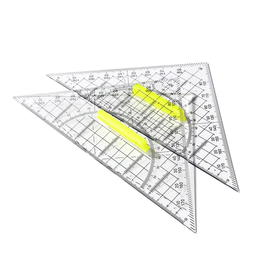 Conjunto de plástico profissional, ferramentas de desenho quadrado, régua triangular transparente, geometria com alça, régua de escala, presente para estudantes