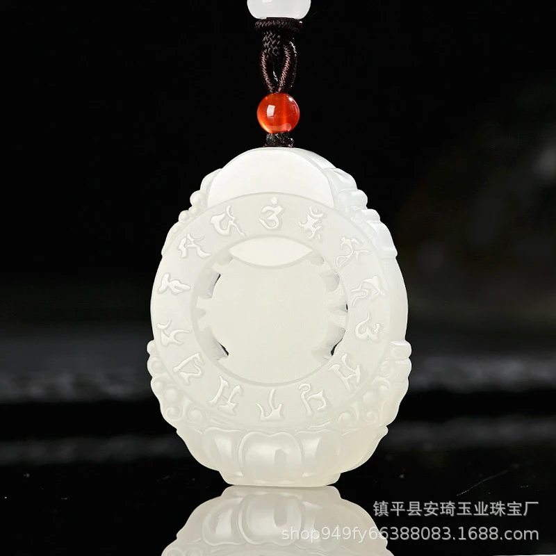 Hotan White Jade Double-Sided Handmade Guanyin Pendant Men's Bodhisattva Necklace