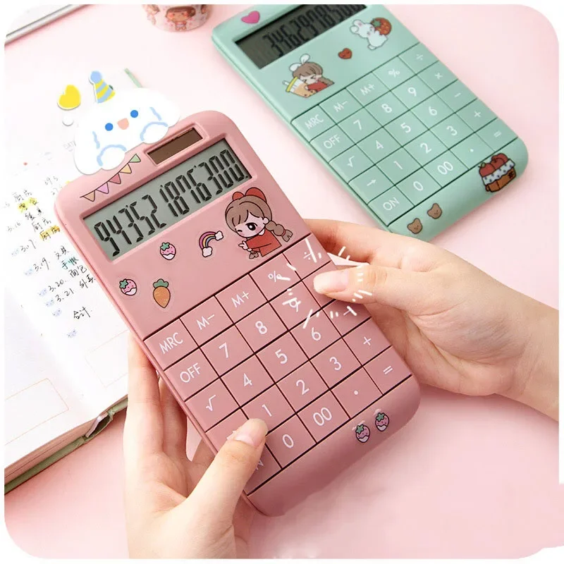 

Cute Cartoon Calculator Fashion Student Portable Calculator Small Solar Financial Cashier Girl 12-bit Computer Dual Power System