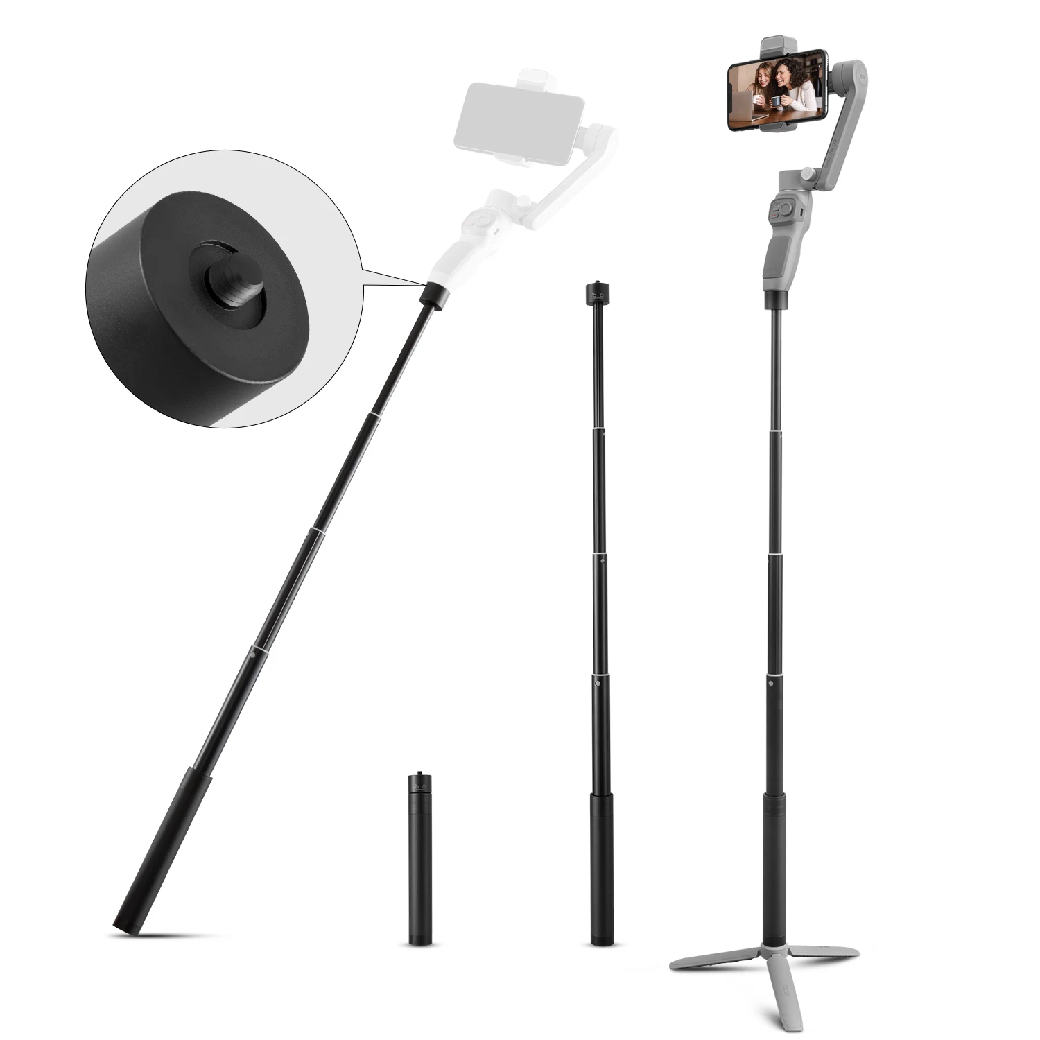 Zhiyun extensão pólo vara haste aperto extensível para smartphone portátil cardan m40 luz 1/4 ''furo de parafuso 7.4-28.8 polegadas