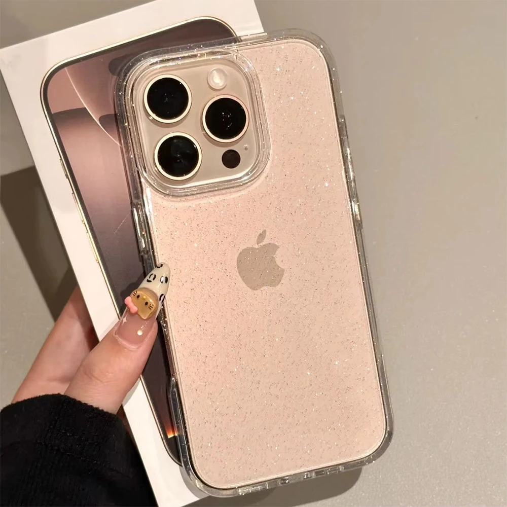 Luxo glitter pára-choques bling caso claro para iphone 16 15 14 13 12 11 pro max plus mini xs max xr silicone à prova de choque capa funda