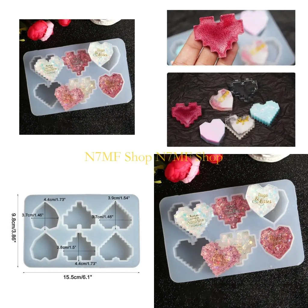 

N7MF Heart Silicone Pixel Mold DIY Resin Mold Heart Keychain Pendant Jewelry Craft Soap Gift Making Home Office Decor