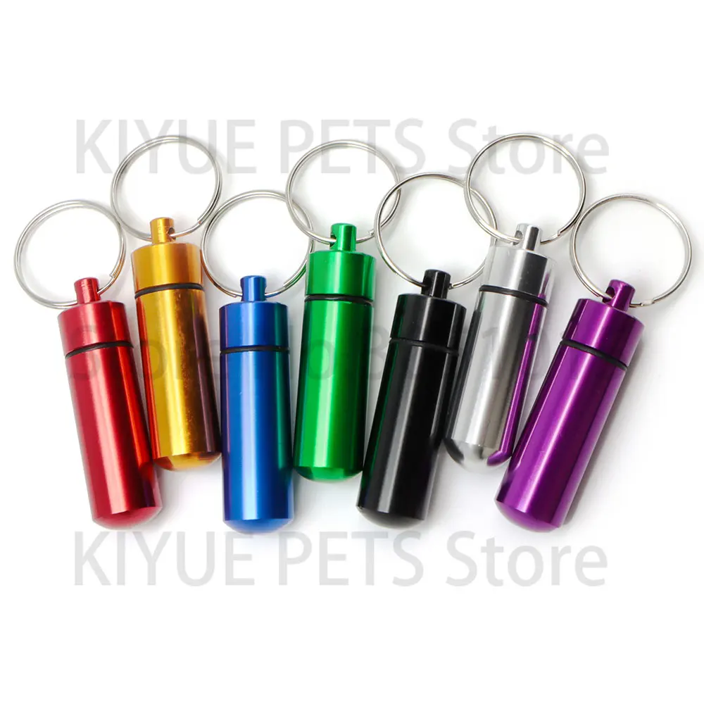 Wholesale 20 Pcs Waterproof Travel Pill Box Bottle Cache Drug Holder Container Keychain Medicine Box Health Car Dog Name Pendant