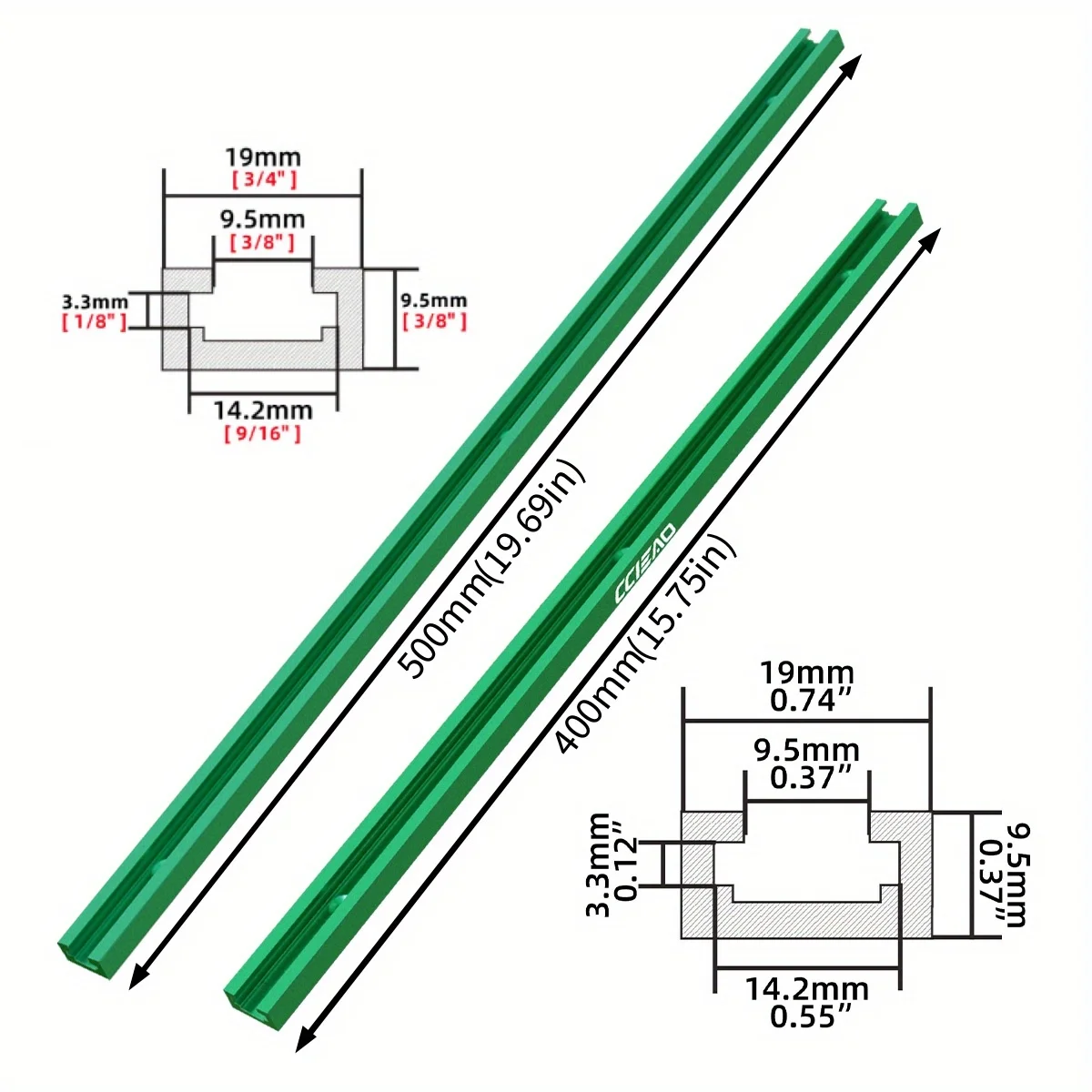 Aluminiumlegierung 2/4 Stück T-Schiene für Holzbearbeitung, T-Nut-Gleitschiene, 19x9,5mm T-Schiene, Vorrichtung für Werkbank, Frästisch, Werkzeug – Detail 3