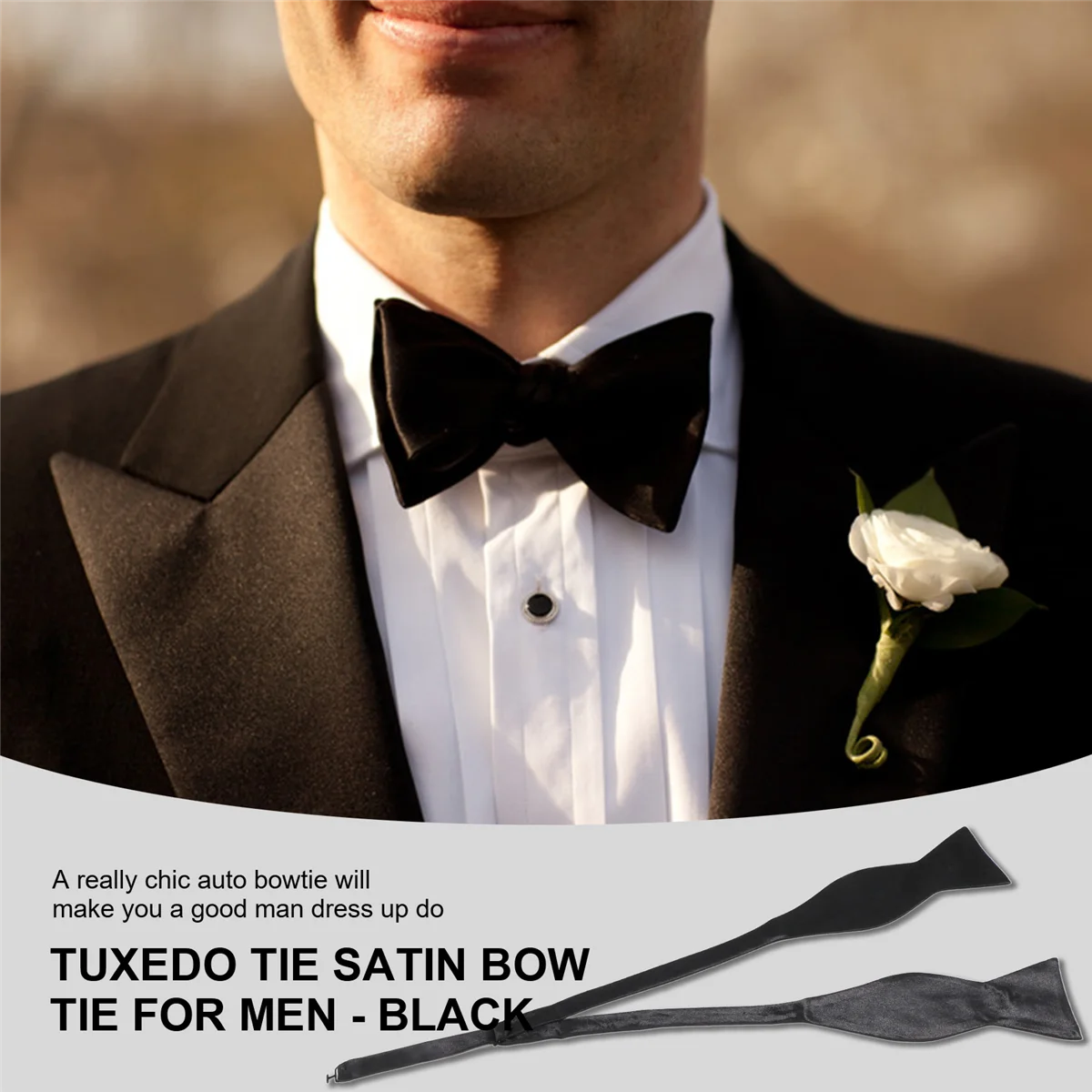 Papillon in raso da smoking per uomo-nero