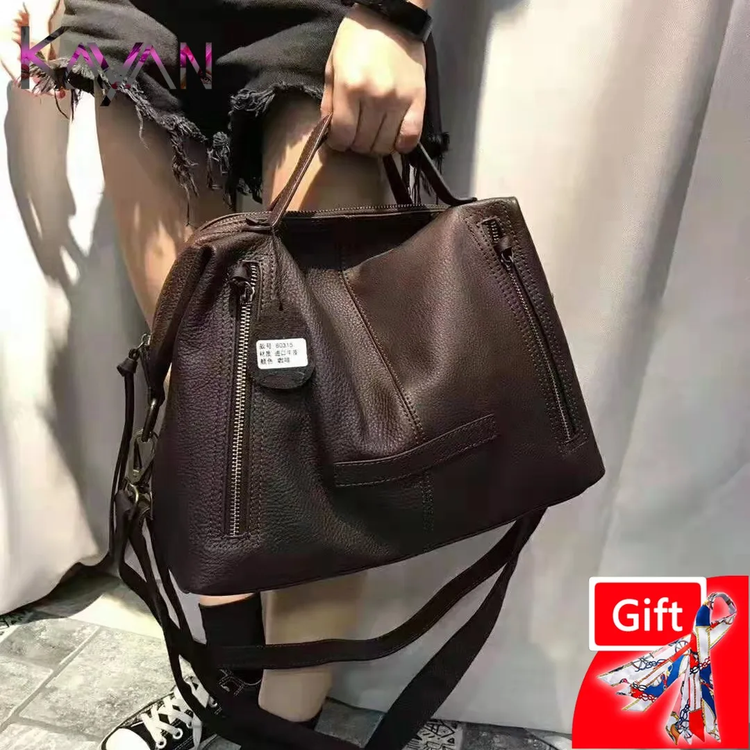 Lichee Genuine Leather Women Shoulder Messenger Handbag High Quality Casual Cowhide Crossbody Hobo Bag Female Soft Handle Bag