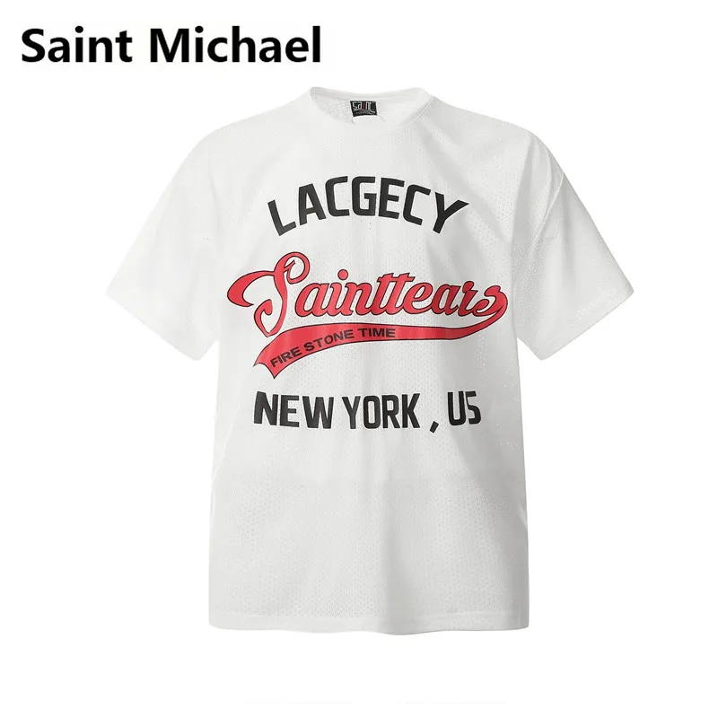 

Saint Michael High Quality Retro High Street Casual Football Sports Breathable Mesh Sunscreen Short Sleeve T-shirt