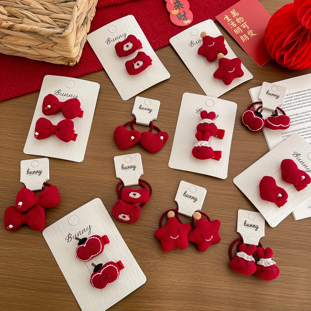 Hair Clip Scrunchie New Year Red Star Heart Cute Girls Versatile Premium Lightweight Resin Alloy Small Daily Party Gift