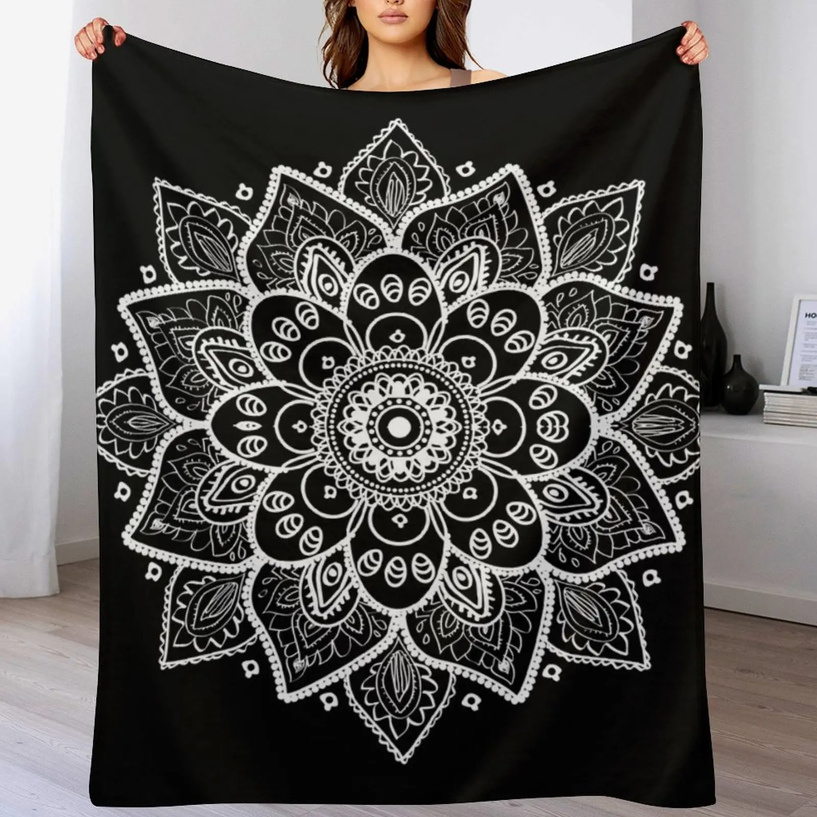 Weiß verzierte florale Mandala Decke warme Winter dekorationen zottelige Flanell decken